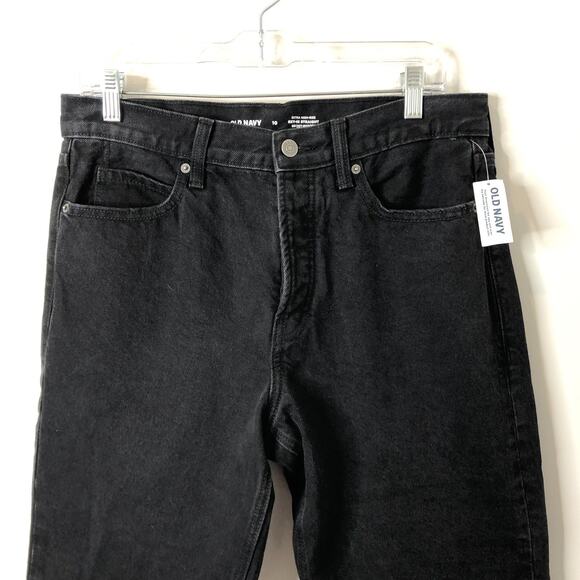 Old Navy NWT Women's Button-Fly Extra High-Rise Sky-Hi Straight Jeans Black 10 - Picture 4 of 10